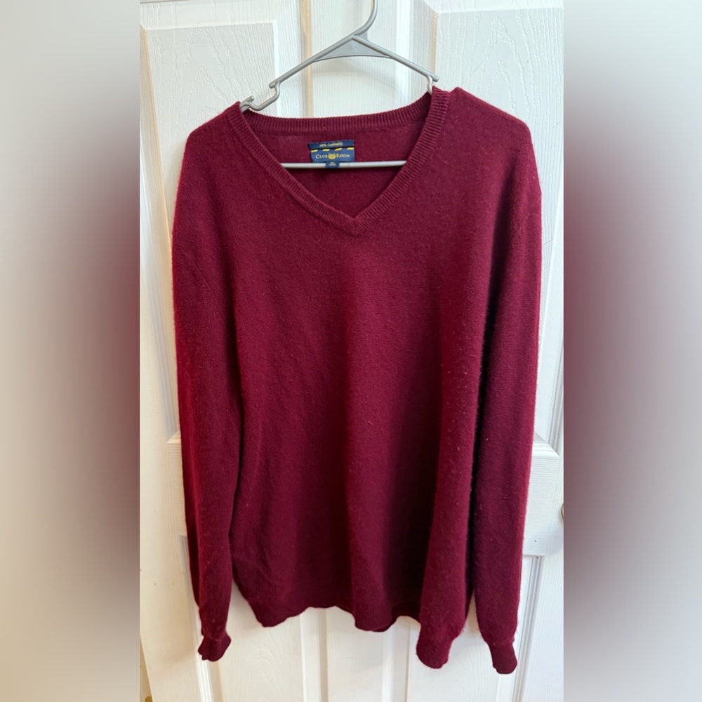 Charter Club Cranberry Cashmere V Neck Sweater Size XL